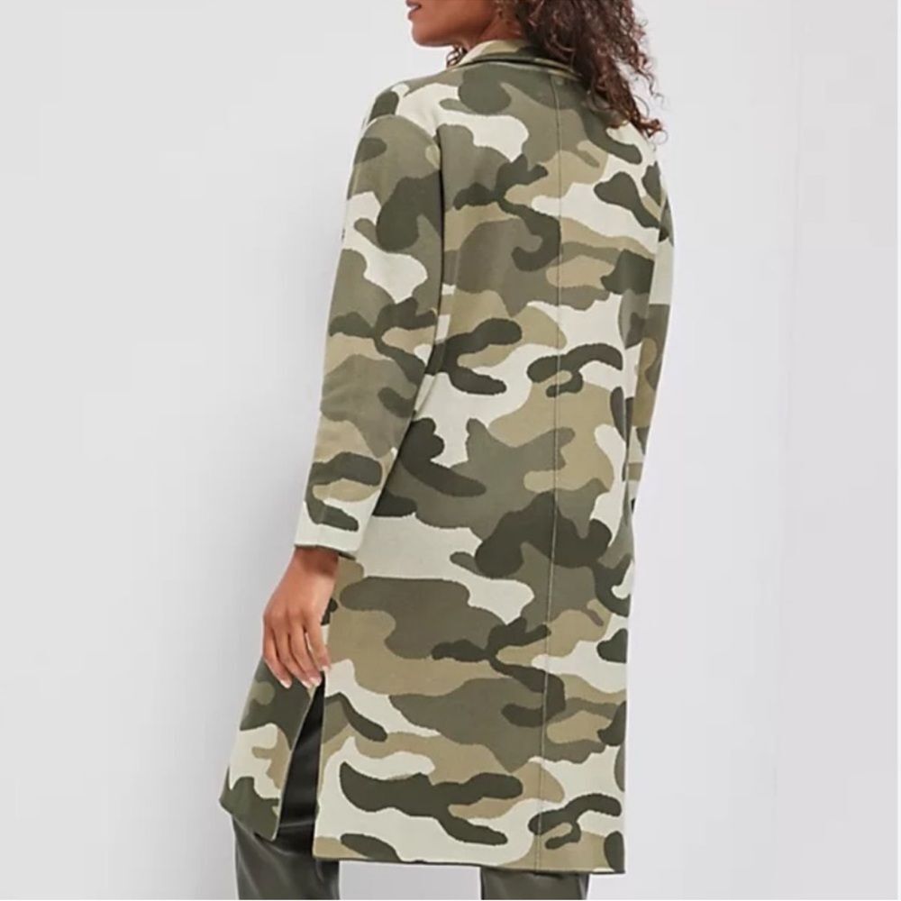 Maeve Kieran Camo Sweater Coat Green Motif Camouflage Anthropologie xs petite